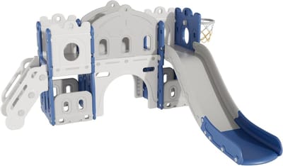 Babyglijbaan en schommelset - Babyspeelplaats binnen - Binnen spelen - Zelfdragend ontwerp - Baby formaat - Blauw Wit