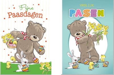 2 Luxe Paaskaarten - Vrolijk Pasen - Fijne Pasendagen - Pasen - Set van 2 wenskaarten - Met gekleurde envelop