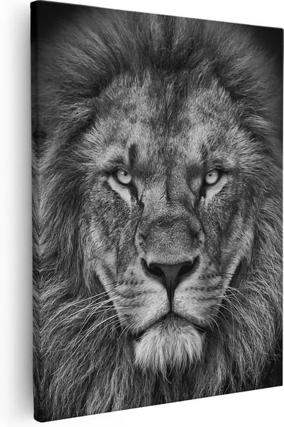 Artaza Canvas Schilderij Leeuwenkop - 40x50 cm - Muurdecoratie Dieren - Wanddecoratie Woonkamer - Kamer Accessoires Zwart Wit