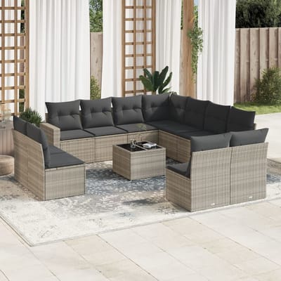 vidaXL - 12-delige - Loungeset - met - kussens - poly - rattan - lichtgrijs
