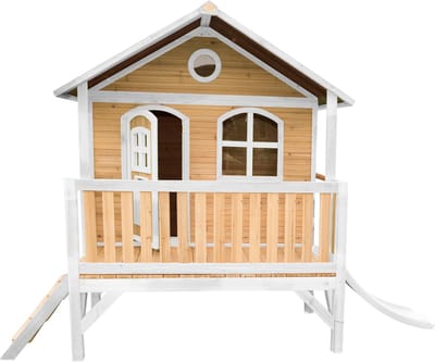 AXI Stef Speelhuis in Bruin/Wit - Met Verdieping en Witte Glijbaan - Speelhuisje voor de tuin / buiten - FSC hout - Speeltoestel voor kinderen