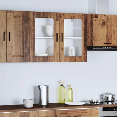 Wandmontage Keukenkastje met Glazen Deur Porto Collectie Gerecycled Hout Look