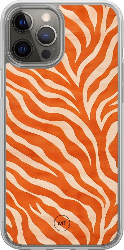 Hybride hoesje geschikt voor iPhone 12- Zebra oranje - Extra bescherming - Luxe beschermhoes - TPU case - Transparant, Oranje - Mooie Telefoonhoesjes