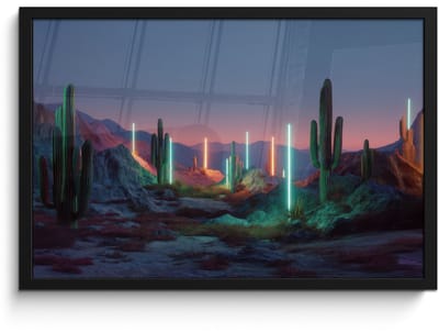 Poster in lijst - Fotolijst 60x40 cm - Posters - Cactus - Lichtzuilen - Zonsondergang - Posterlijst zwart - Decoratie - Wanddecoratie woonkamer - Muurdecoratie slaapkamer