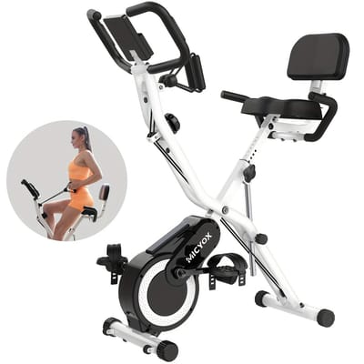 Hometrainer-Hometrainer fiets-MX711 Opvouwbare Hometrainer met Extra Groot Zadel -Display-16 Weerstandsniveaus- Hartslagsensor-Ruimtebesparende Fitnessapparatuur.