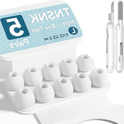 Vervangende Oordopjes voor Draadloze Oordopjes met Schoonmaakset en Organizer, Antislip Siliconen Tips, Wit - 5 Paar Maat L