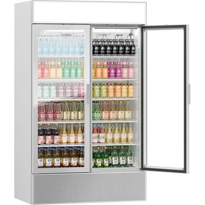 GGM Gastro Getränkekühlschrank - 1200 Liter - rahmenloses Design - mit 2 Glastüren & Werbedisplay Zilver