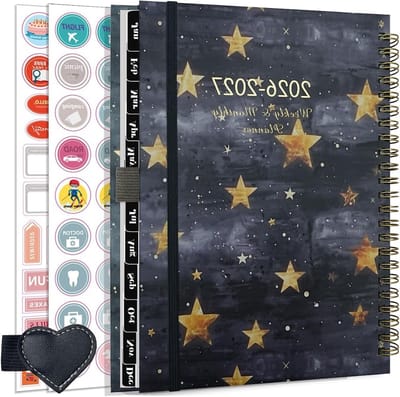 A5 Schoolagenda 2026-2027 met Spiral Binding, 12 Maanden, Planner met Penlus en Stickers voor Organisatie