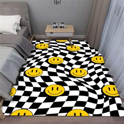 Lachend Gezicht Tapijt Cartoon Woonkamer Slaapkamer Keuken Bank Tafel Balkon Kleed Antislip Wasbare Mat Huis Exquise INS 80*120cm