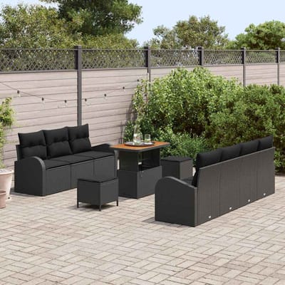 vidaXL - Tuinbank - Set - 10 - st - 9-Aantal - zitplaatsen - Zwart