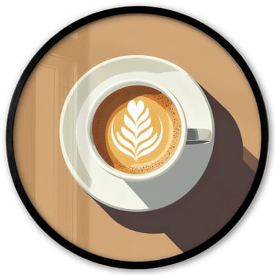 Poster in lijst Rond - Fotolijst 40x40 cm - Posters - Cappuccino - Kop - Schotel - Minimalitisch - Ronde posterlijst zwart - Decoratie - Wanddecoratie woonkamer - Muurdecoratie slaapkamer