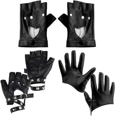 Gothic steampunk vingerloze handschoenen in zwart PU-leer, perfect voor kostuums, autorijden en outdooractiviteiten, met hartvormige details en halve handpalm