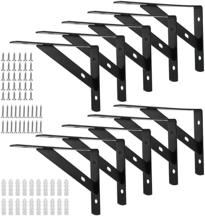 SPHProducts - Plank Ondersteuning Beugel - Driehoek Planksteun - 10 Stuks - Zwart - Plankbeugel voor Boekenplank - Geschikt voor Kast - 6 Inch