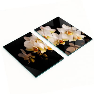 Set van twee decoratieve glazen snijplanken met orchideemotief, 2x40x52 cm