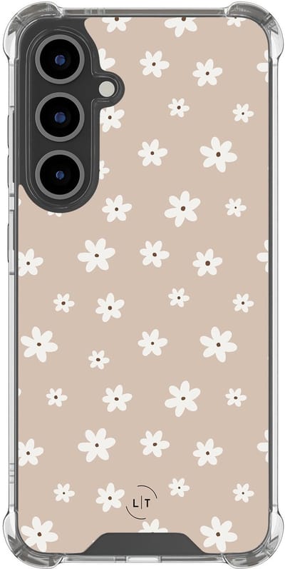Shockproof hoesje - Geschikt voor Samsung Galaxy S24 FE - Cute flowers - Extra sterke case - TPU/polycarbonaat - Bloemen - Beige, Transparant