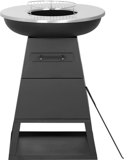 Bali OUTDOORS 3-in-1 Grillring BBQ en Plancha Grill en Vuurkorf– Staand Vuurschaal BBQ met Brandhout Opslagplaats - RVS ronde Teppanyaki Bakplaat - Houtskoolbarbecue – Buitenkeuken – Metaal – Zwart – Ø 58.5x H83cm