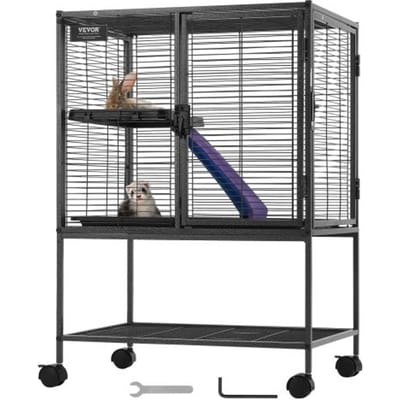 VEVOR 86,4 cm metalen rolkooi voor fretten, grote kooi met 2 verdiepingen, kooi voor kleine dieren met hellingen en lade, eenvoudig te monteren voor huisratten, hamsters, cavia's, chinchilla's, eekhoorns, egels en konijnen.