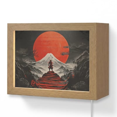 Wandlamp 20x15 cm - Oplaadbaar - Krijger - Rode trappen - Zon - Berg - Wandlampen binnen woonkamer - Slaapkamer lamp met kabel - Decoratieve nachtlamp - Vloerlamp snoer