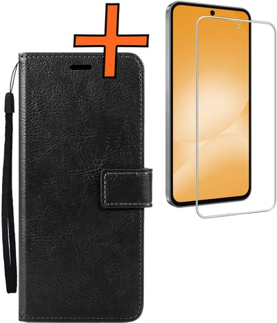 Hoes - Met Screenprotector - Geschikt voor Samsung Galaxy A56 - Luxe Pasjeshouder - Bookcase Portemonee - Flip Case - Kunstleer Book Case - Flipcase - Book Cover - Walletcase - PortemonneeHoes - Zwart