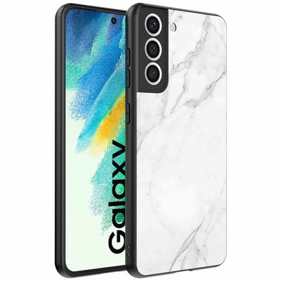 Geschikt voor Samsung Galaxy S21 FE Telefoonhoesje met Wit Marmer Opdruk - TPU Backcover Case White Marble Design - Zwart - Smartphonica geschikt voor Samsung Galaxy S21 FE