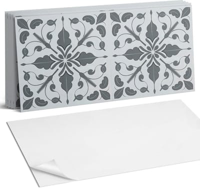 Coloray Plaktegels - Plantmotief in symmetrie Wandtegel Zelfklevend - 60 cm x 30 cm - Grijs Plaktegels - 6 stuks - Rechthoek PVC Tegels - Plaktegels Keuken - Zelfklevende Vloertegels Badkamer - Vinyl Tegels Zelfklevend - Zelfklevende Wandtegels