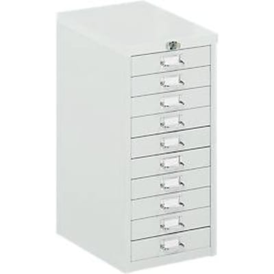 Ladekast met centrale vergrendeling, 10 schuifladen, 675 mm hoog, lichtgrijs