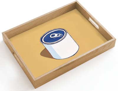 Dienblad hout 40x30 cm - Schootdienblad - Blikje - Minimalistisch - Blauw - Illustratie - Borrelplank rechthoek - Plateau dienbladen