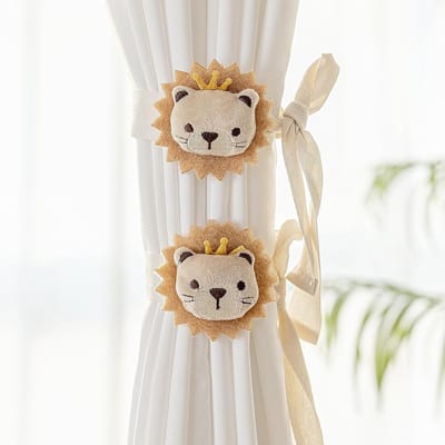 Schattige Leeuw Gordijnclips en Tiebacks - 4 Stuks, Decoratieve Strikken voor Kinderkamer, Slaapkamer en Woonkamer, Beige Gordijnaccessoires