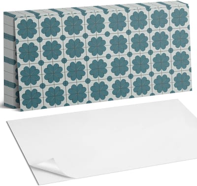 Coloray Plaktegels - Bloemenpatronen in het arrangement Zelfklevende Wandtegels - 40 cm x 20 cm - Turkoois Plaktegels - 10 stuks - Rechthoek PVC Tegels - Plaktegels Badkamer - Vloertegels Zelfklevend - Vinyltegels Vloer Zelfklevend - Portugese Tegels