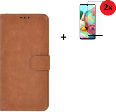Samsung Galaxy A52 Hoesje - Samsung Galaxy A52 Full Screenprotector - Samsung A52 Hoes Wallet Bookcase Bruin + 2x Full Screenprotector
