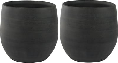 Ter Steege Plantenpot - Set van 2x stuks - moderne look - zwart - 36 x 32 cm