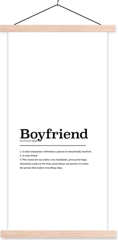 Posterhanger incl. Poster 60x120 cm - Schoolplaat - Vriend definitie - Quotes - Spreuken - Boyfriend - Woordenboek - Textielposter - Blanke latten