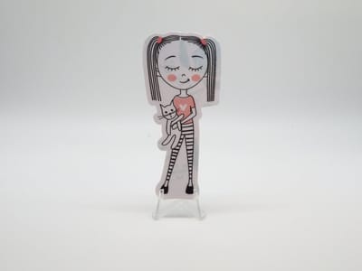 Meisje met Kat Sticker - Meisjes Meiden | Vera's Arts & Dice | Schattige Stickers - Handgemaakte Stickers - Journaling - Bullet Journal - Scrapbooking - Leuke Stickers - Laptop Sticker - Telefoon Sticker