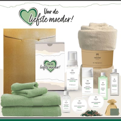 Geschenkset “Voor de liefste moeder!” - 13 producten - 2000 gram | Triomf Original - Giftset voor haar Cadeau Moederdag Luxe Wellness Pakket Vrouw Speciaal Cadeaupakket Geschenk Lieve Mama Verjaardag Kerst Kerstpakket Gift Set Groen Beige