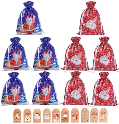 Dailygoods- Geschenkzakken 10 Stuks - Kerstcadeauzakken - Trekkoord - Goody Bags - Cadeaus - 51x39cm/58x43cm - Cadeauzakken