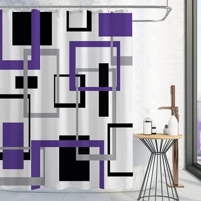 Zwart-Wit Douchegordijnen Zwart Grijs Geometrisch Abstract Mid-Century Modern Minimalistisch Stoffen Gordijn Voor Badkamerdecoratie W140H220(CM)-1 Pcs