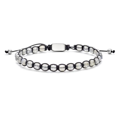 Frank 1967 – Heren Armband – 7FB-0708 Kralen Armband 4mm - Labradoriet - Staal - Lengte Verstelbaar - 19+4+4cm - Grijs