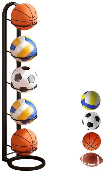 Dailygoods- Ballenstand Robuust - Verticale Ballenopberger - 5 Niveaus - Sportuitrusting Organizer - Stabiele Basis - Duurzaam Roestvrij Staal - Ballenrek