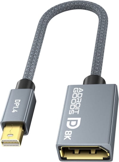 AdroitGoods Mini DisplayPort naar DisplayPort Adapter 8K – DP 1.4 – Ultra HD – Hoge Verversingssnelheid – Gevlochten Kabel – Aluminium Behuizing