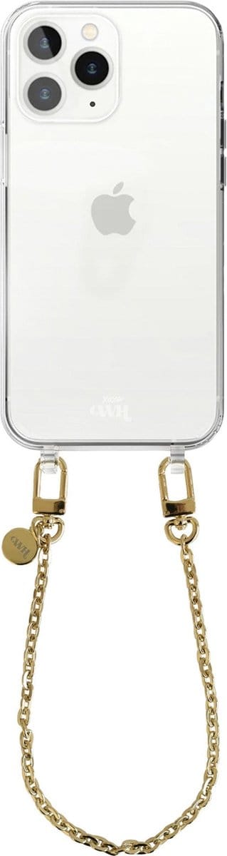 xoxo Wildhearts siliconen hoesje - Geschikt voor iPhone 12 Pro - Dreamy - Telefoonhoesje - Hoesje met koord - Gouden ketting - kort telefoonkoord - Transparant hoesje (korte variant)