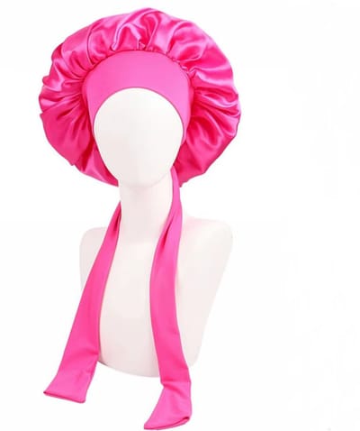 Actie4you® - Bonnet - Brede Elastische Lange Band - Slaapmuts Satijn - Hoofddeksel - Unisex – Haarnet - Donker Roze