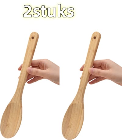 2 stuks - Lepel - Bamboe lepel - Verdikte bamboe - Soeplepel met lange steel - Keukengerei - 30 cm * 6 cm - Houtkleur