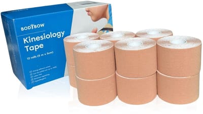 Bodybow Kinesiology Tape 5 m x 5 cm - doos a 12 rollen Beige