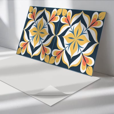 Wallfluent Vinyl Tegels - Stijlvol Bloemenpatroon Vinyl Wandtegels - 40 cm x 20 cm - Geel PVC Tegels - 10 stuks - Rechthoek PVC Tegels - Patroon Plaktegels - Wand PVC Tegels - Plaktegels Keuken en Badkamer
