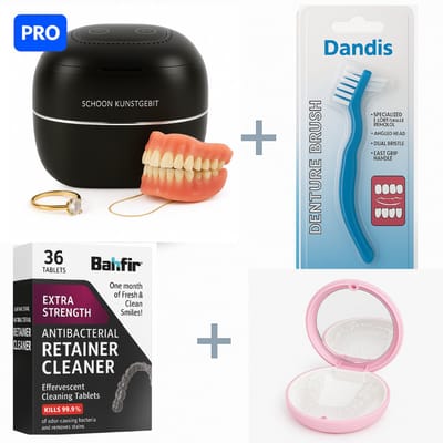 5-in-1 Reinigingsset voor Invisalign, Aligner & Knarsbitje – Ultrasone Reiniger + Tabletten + Roze Luxe Case – Voor Retainer, Nachtbeugel & Gebitbeschermer