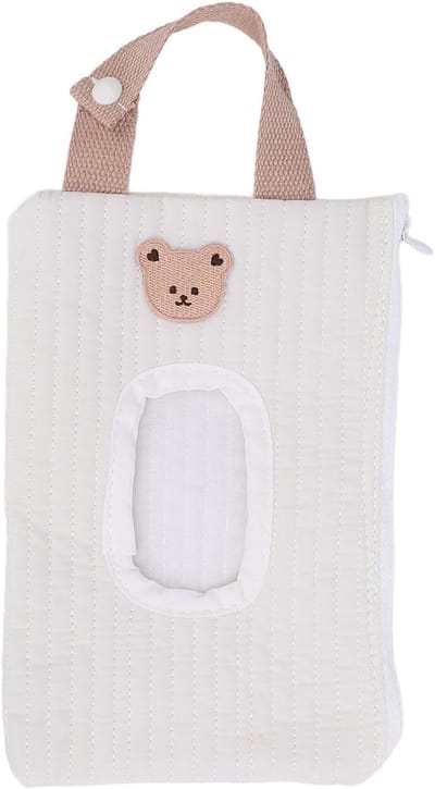 Babydoekjes Etui - Hervulbare Dispenser - Onderweg Hygiëne - Vochtsluitende Rits - 15 x 23 cm - Witte Beer