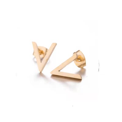 Gading® Oorknopjes - RVS dames Oorknoppen met ketter "V"- goudkleurig- 9mm*10mm