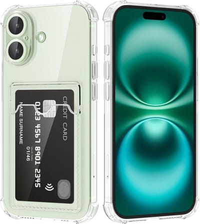 Hoesje geschikt voor iPhone 16 Plus hoesje met kaarthouder shockproof backcover – transparant