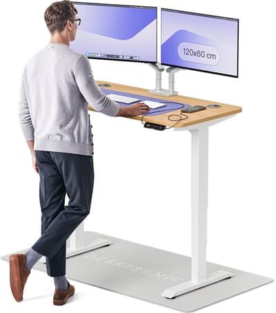 Desktronic HomePro Zit-sta Bureau Elektrisch In Hoogte Verstelbaar, 120x60cm Wit/Eiken, Stille Dubbele Motor, Hoogte 62-126cm