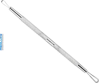 MEDLUXY® - Comedonendrukker (mee-eter verwijderaar) - Lusmodel - Dubbelzijdig - Draadlus en Platte Spatellus - 12 cm [blackhead remover, acne]